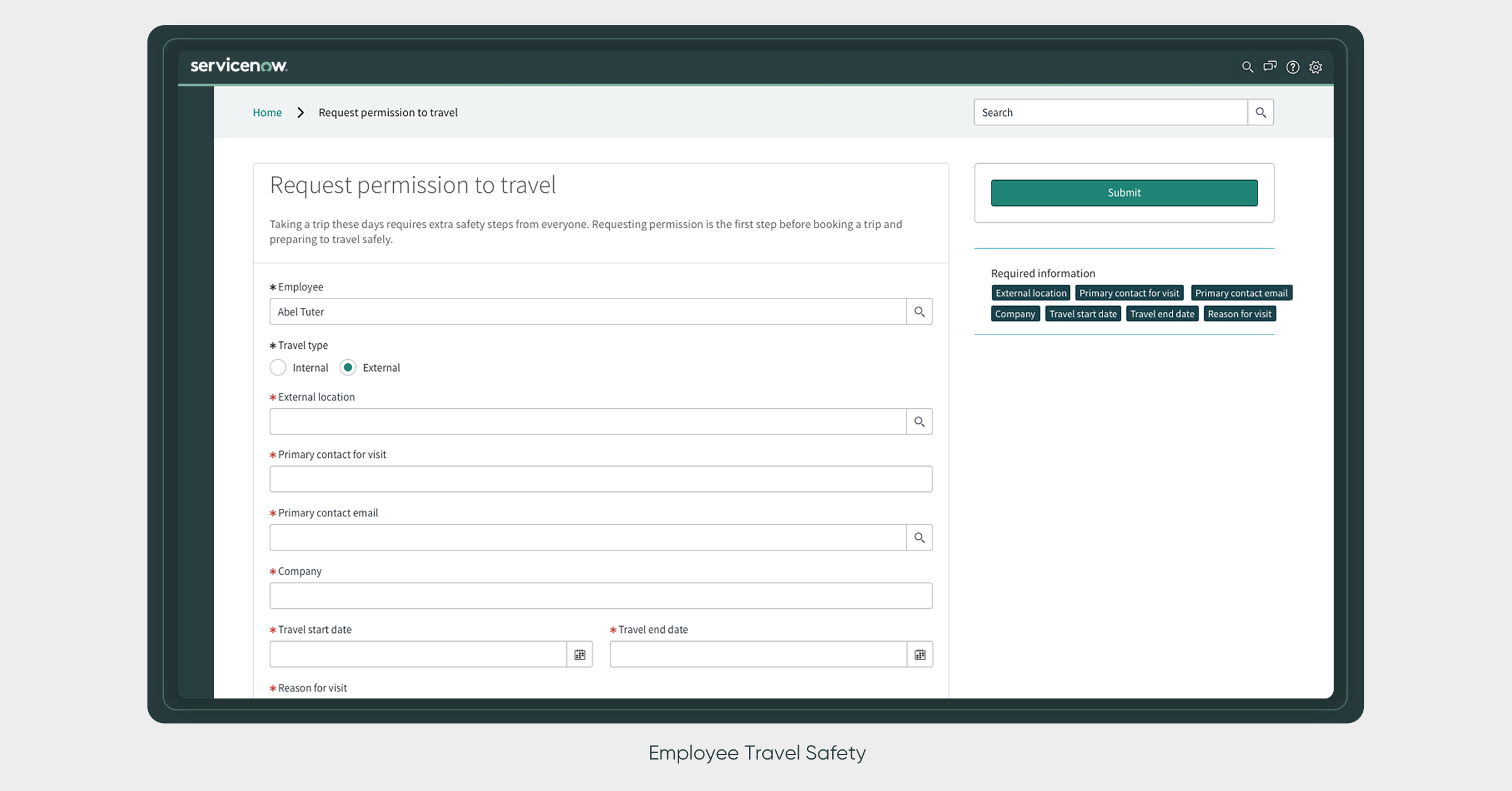 ServiceNow Employee Travel Safety Application