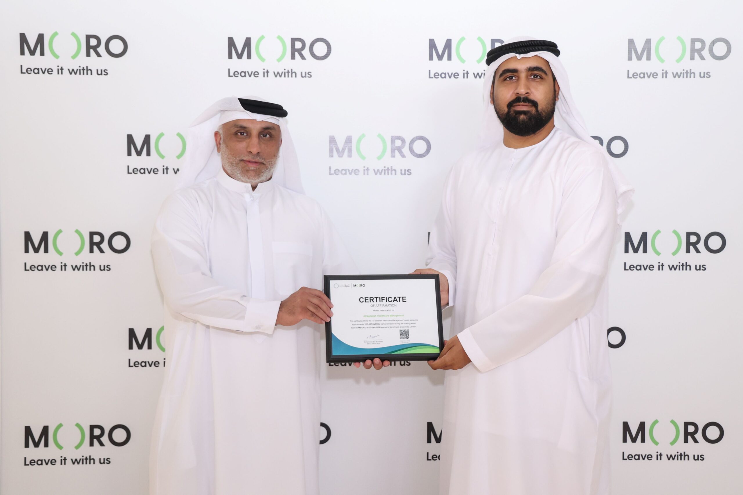 Moro Hub Commends Al Madallah Healthcare Management’s Efforts to Sustainability with a Green Certificate