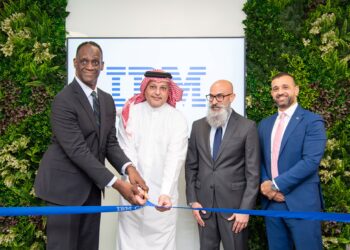Left to right - Timmy Davis, the U.S. Ambassador to Qatar, H.E. Mohammed bin Ali Al Mannai, MCIT Minister, Shukri Eid, IBM General Manager in GLP, Wissam Shmait, IBM General Manager in Qatar
