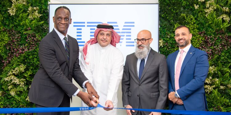 Left to right - Timmy Davis, the U.S. Ambassador to Qatar, H.E. Mohammed bin Ali Al Mannai, MCIT Minister, Shukri Eid, IBM General Manager in GLP, Wissam Shmait, IBM General Manager in Qatar